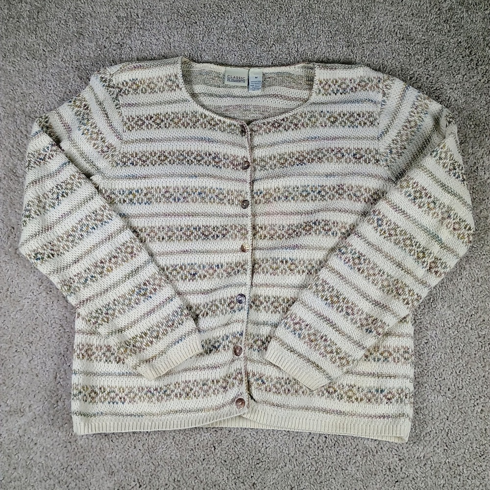 Vintage 90s Classic Elements Cardigan Sweater Womens M USA Confetti Knit...